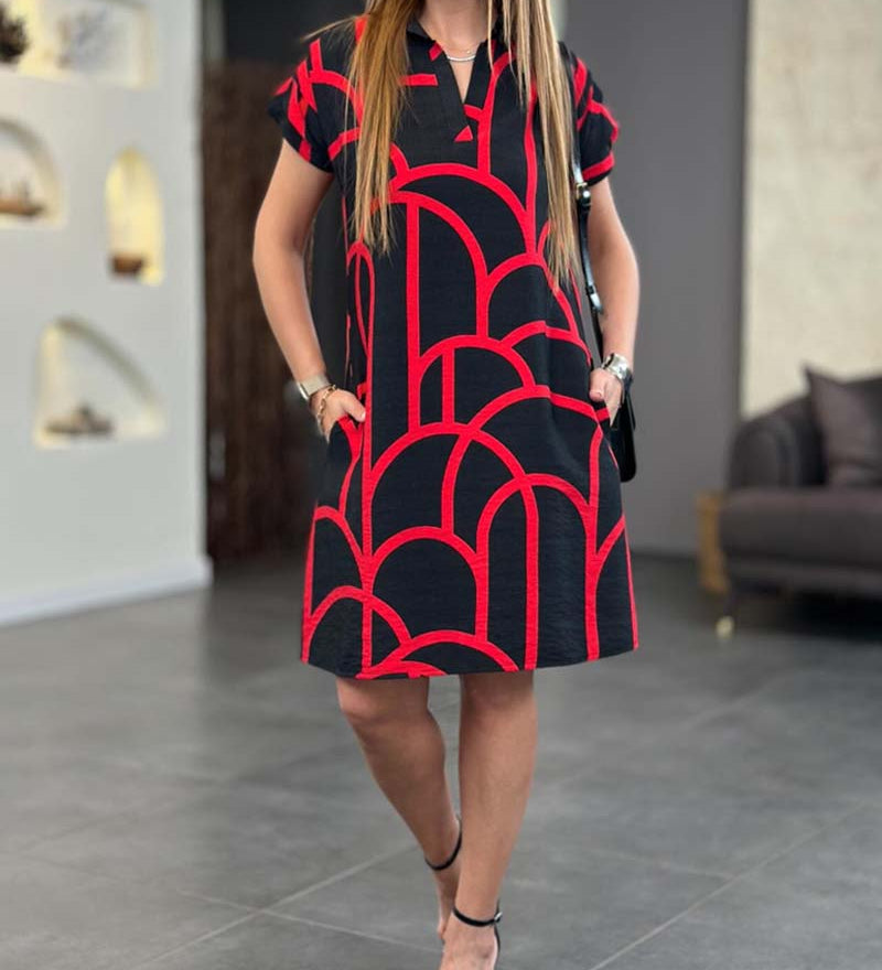 Sybilla – Elegantiška midi suknelė su atvartais ir trumpomis rankovėmis