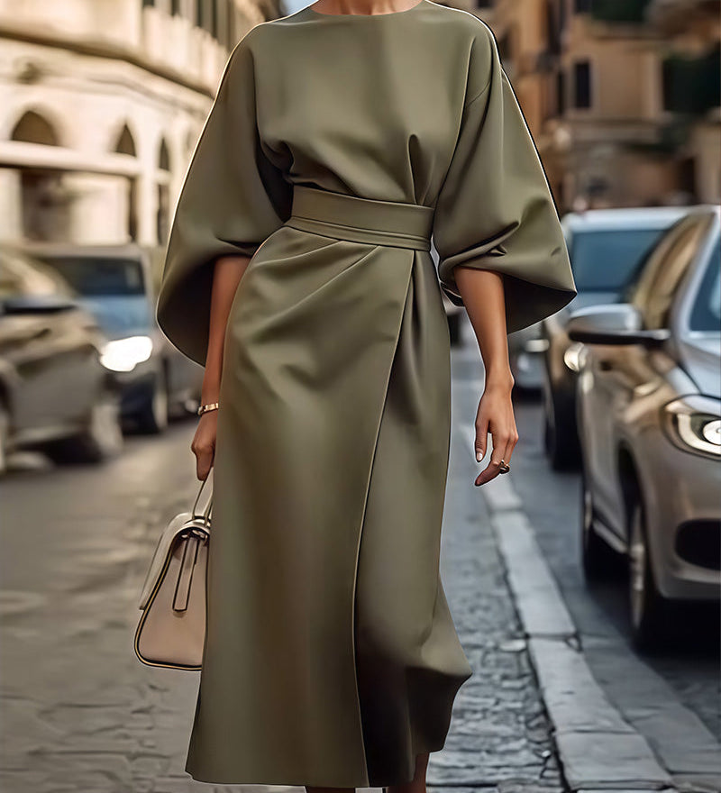 Celestine - Suknelė su Elegantiškais Žibintiniais Rankovėmis ir Diržu