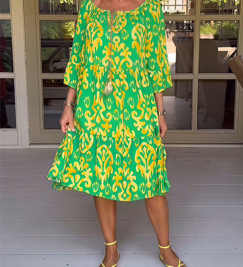 Marisela - Suknelė su raštu ir laisvais rankovėmis