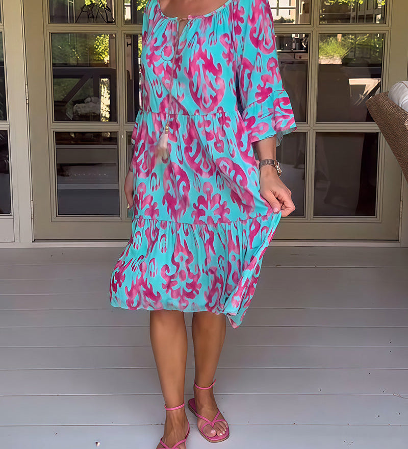 Marisela - Suknelė su raštu ir laisvais rankovėmis