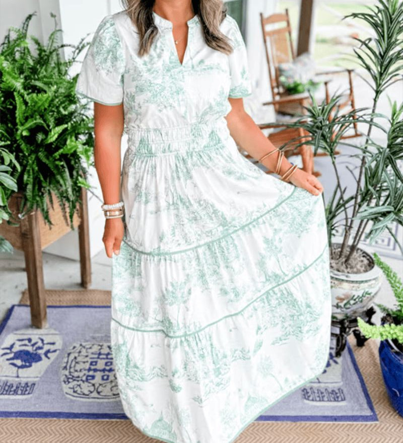 Eleska – Elegantiška maxi suknelė su raštu