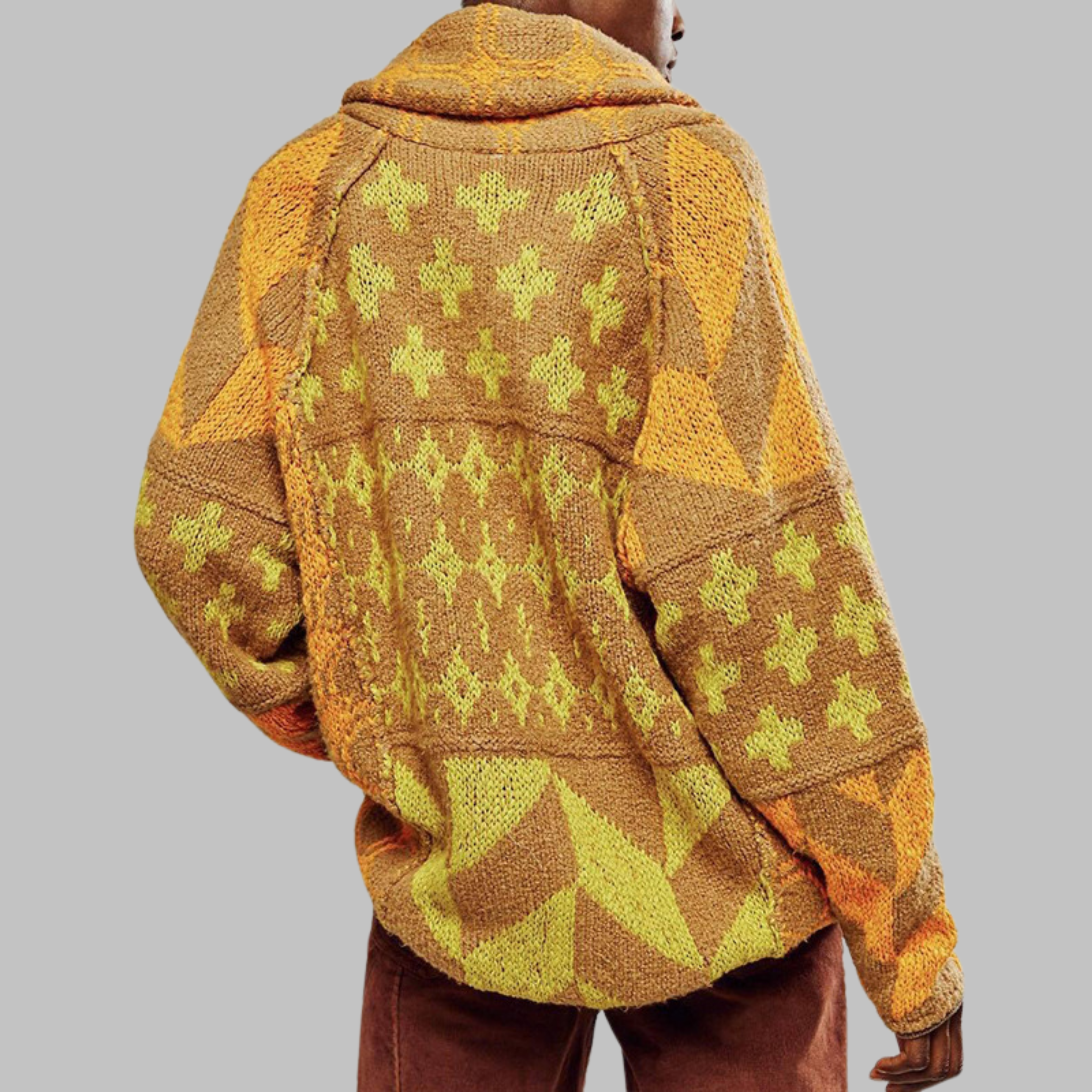 Alessandra – Vintage oversize kardiganas su apykakle ir mygtukais