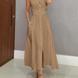 Kinga – Midi suknelė su diržu ir mygtukais