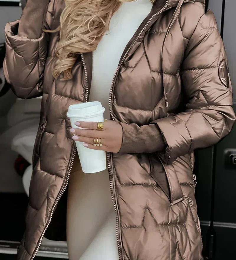 Melina - Elegantiškas Žieminis Paltas su Kapišonu