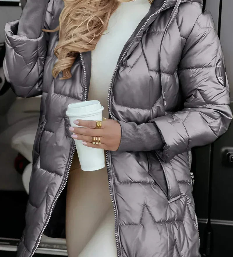 Melina - Elegantiškas Žieminis Paltas su Kapišonu