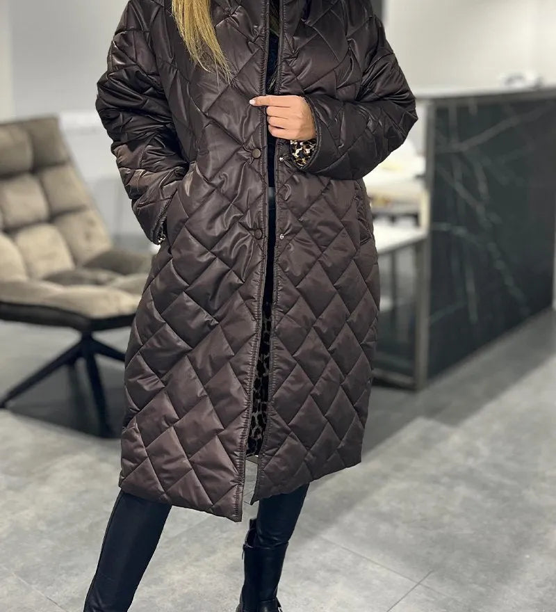 Beata - Dvipusis pūkuotas paltas su leopardiniu pamušalu